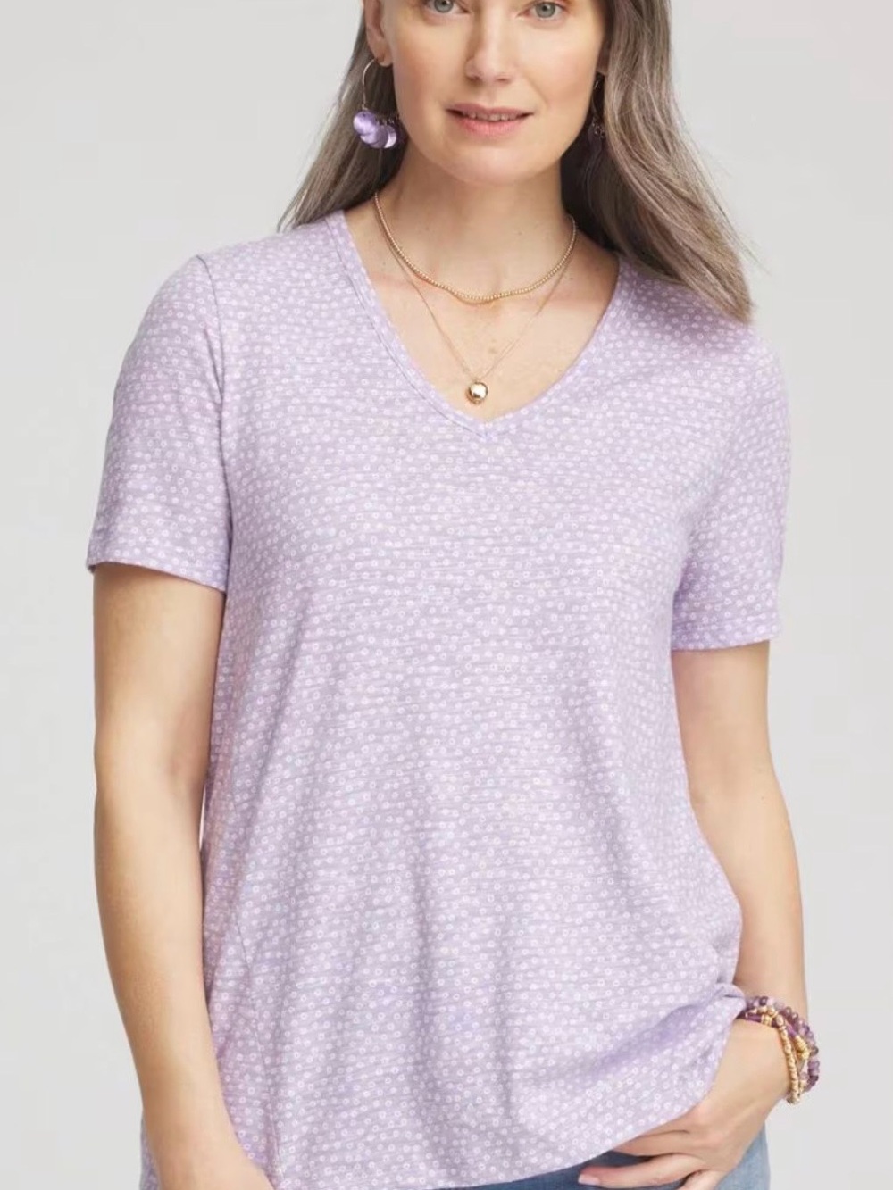 Polka-Dot Short Sleeve Forward Seam Tee